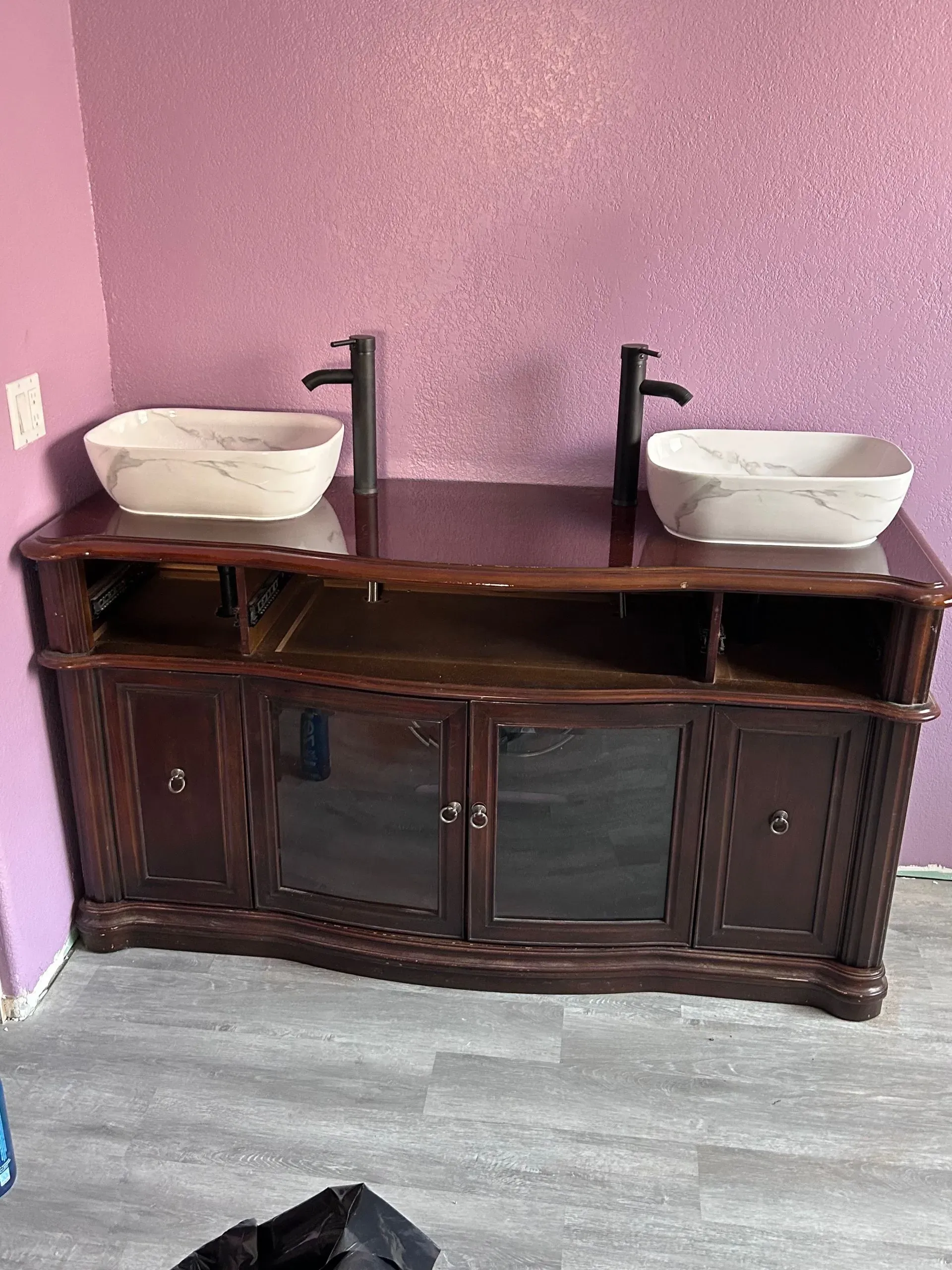 Custom double vessel-sink vanity installed by KCM Mechanical in Scottsdale